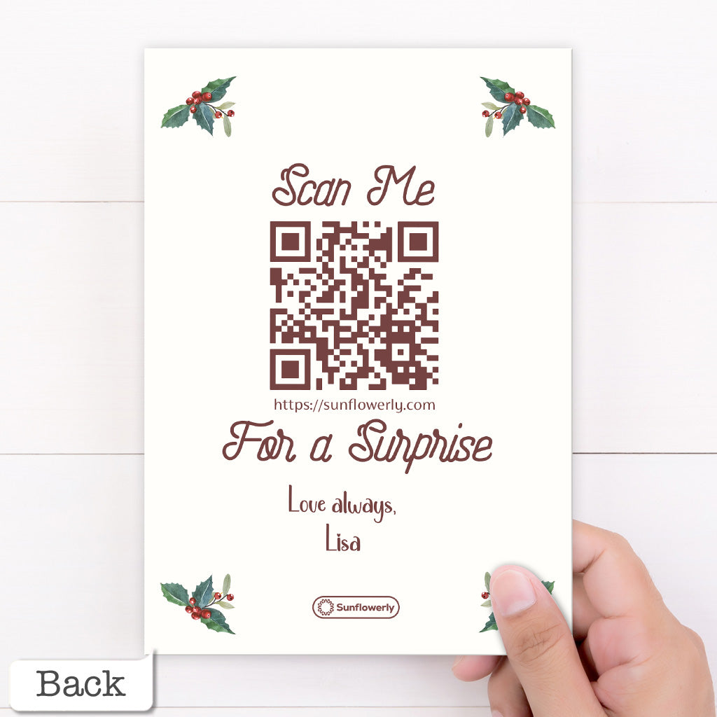 Merry Christmas Photo Upload In The Circle - Personalized QR Greeting Card