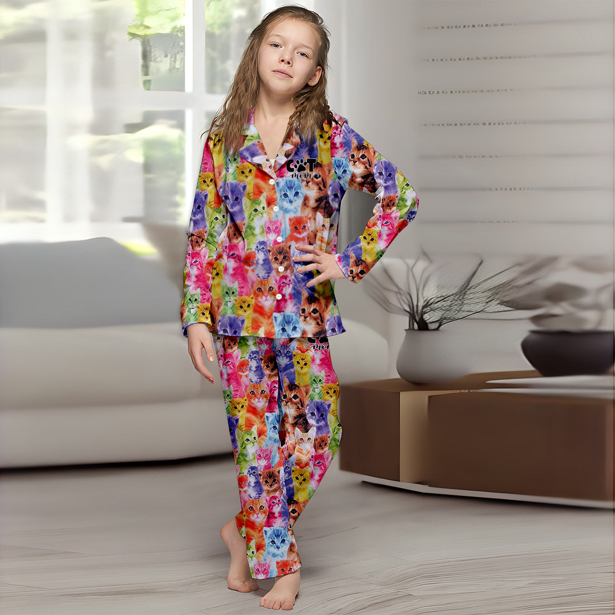 Insertion photo pour un style coloré - Pyjama boutonné personnalisé avec chat