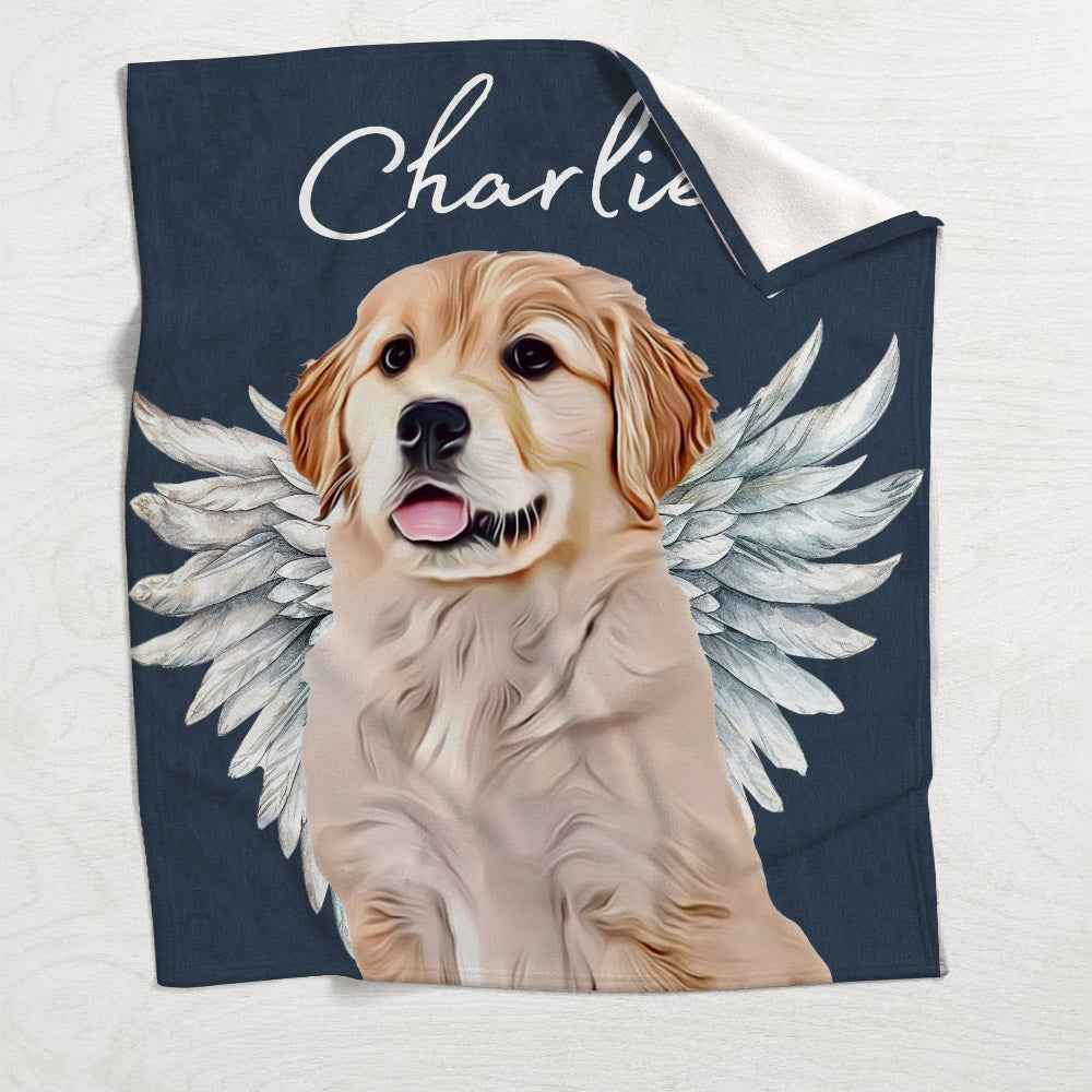 Engelsflügel für Hunde und Katzen – Geschenk für Hunde- und Katzenliebhaber, für Trauernde nach einem Hunde- oder Katzenverlust – Personalisierte Decke