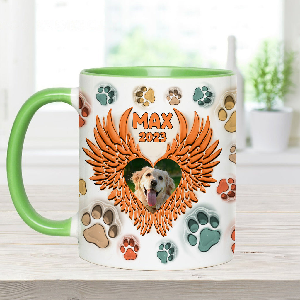 Du hast Pfotenabdrücke auf unseren Herzen hinterlassen, Engelsflügel – Geschenk für Hundeliebhaber, Trauernde nach einem Hunde- oder Katzenverlust – Personalisierte Tasse