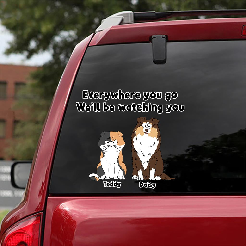 Je te surveillerai - Cadeau pour les amoureux des chiens et des chats - Autocollant personnalisé découpé à la forme