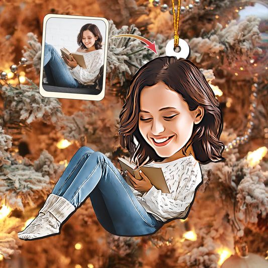 Caricature Book Lovers Portrait - Personalized Book Ornament