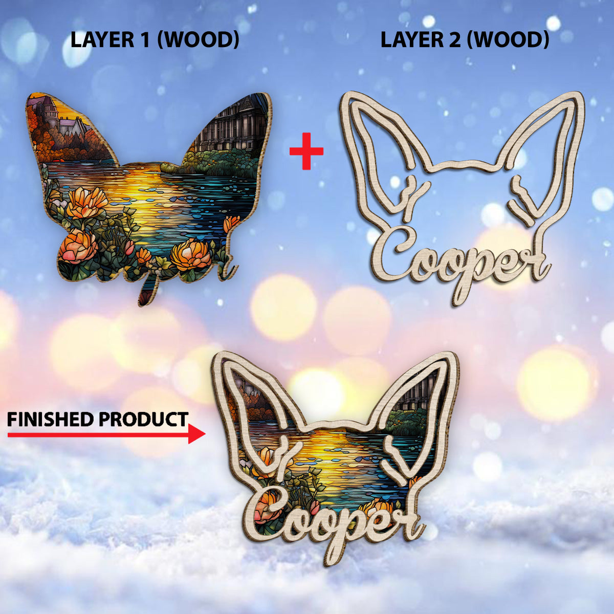 Hundeohren – Geschenk für Hundeliebhaber – Personalisiertes zweilagiges Holzschild / Holzplakette