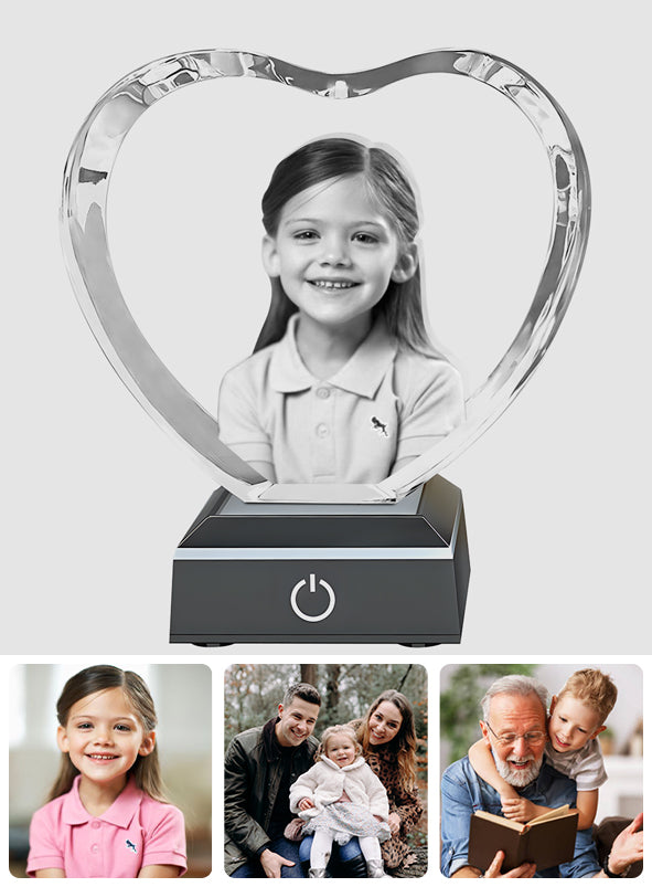 Lampe en cristal 3D en forme de cœur avec gravure laser personnalisée pour votre petite-fille