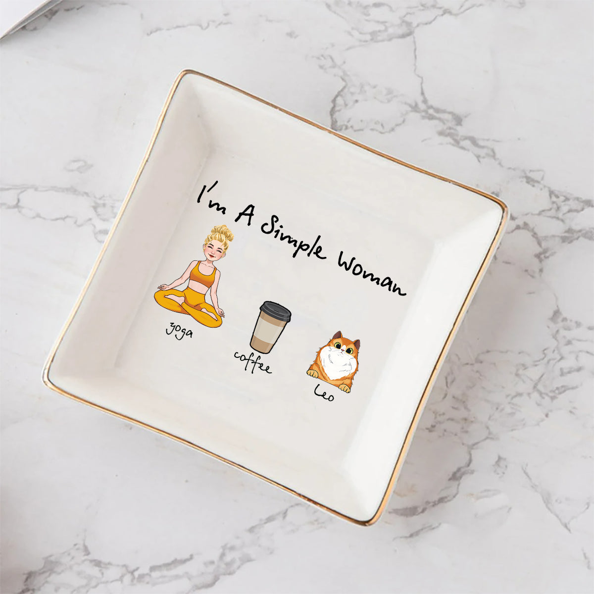 Je suis une femme simple - Cadeau de yoga pour amoureux des chiens et des chats - Porte-bijoux personnalisé