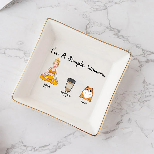 Je suis une femme simple - Cadeau de yoga pour amoureux des chiens et des chats - Porte-bijoux personnalisé