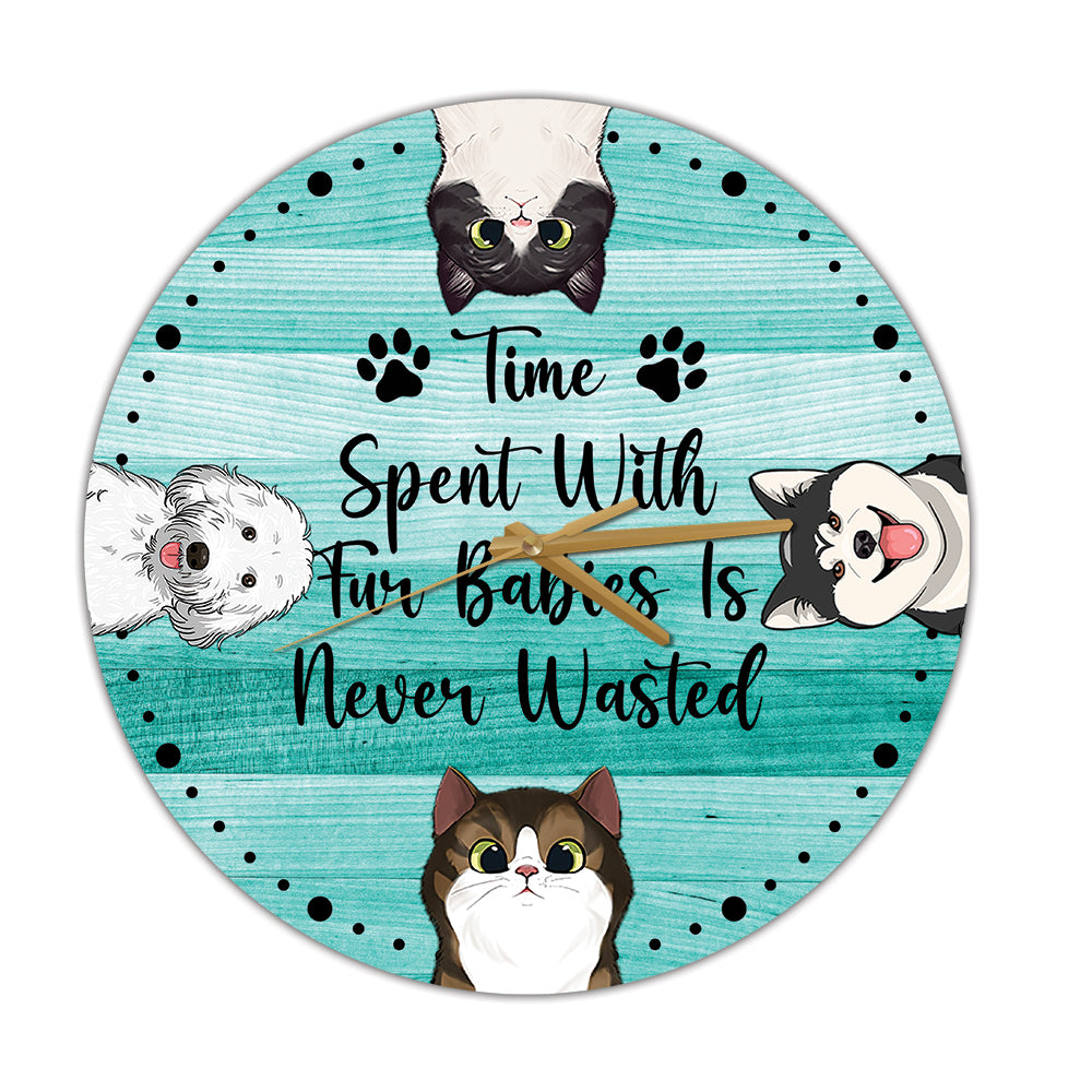 Zeit mit der Katze verbracht - Personalisierte Katzen-Wanduhr