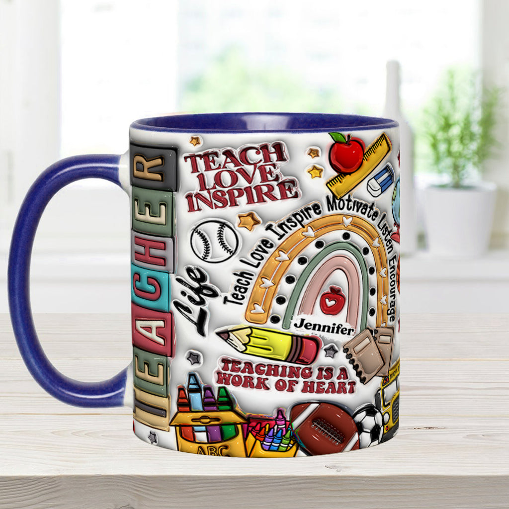 Lehren, Lieben, Inspirieren – Personalisierte Tasse mit Lehrermotiv