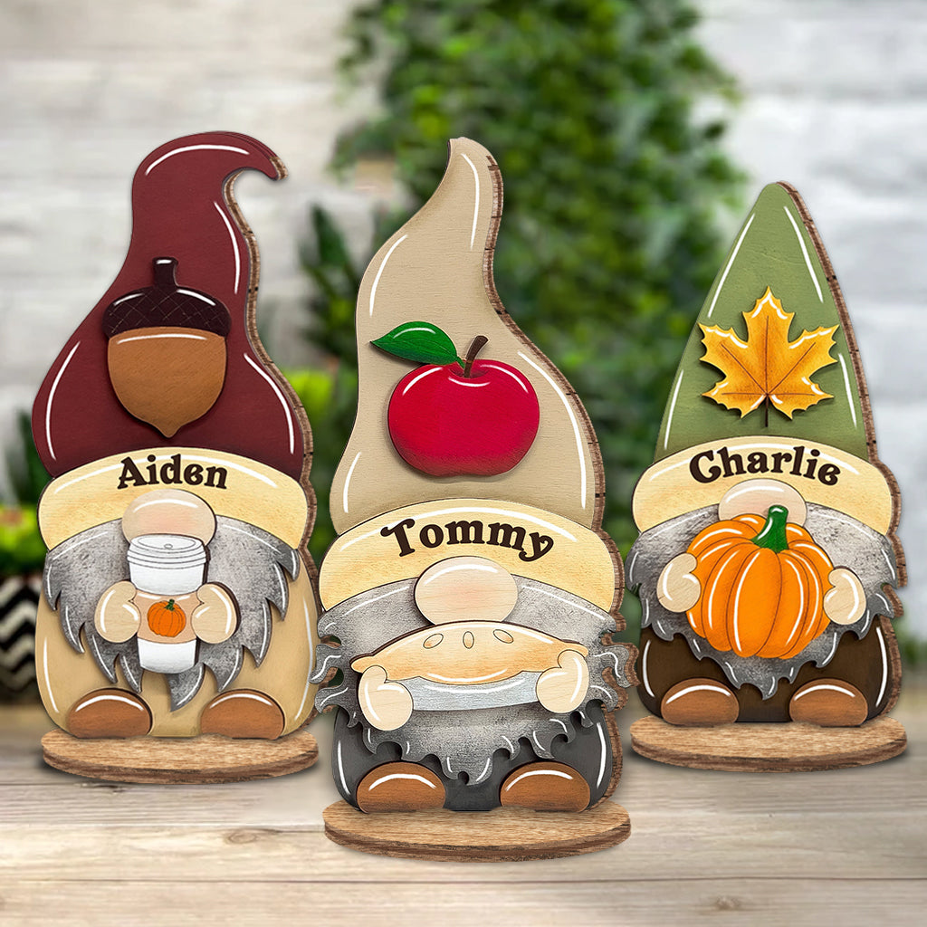 Thanksgiving-Gnome – Personalisierte, freistehende Holzplakette für Thanksgiving