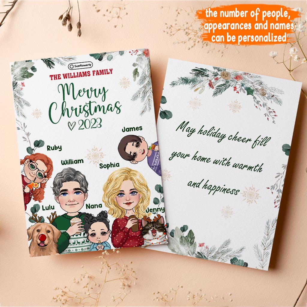 Individuell gestaltete Weihnachtskarte mit Porträts – Personalisierte Familiengrußkarte
