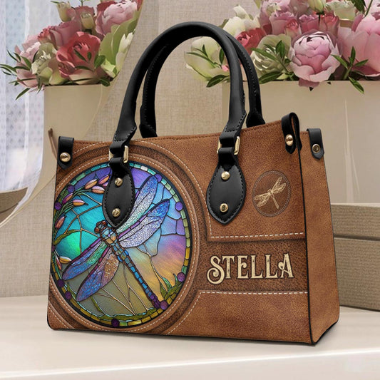 Sac à main en cuir personnalisé Libellule en vitrail