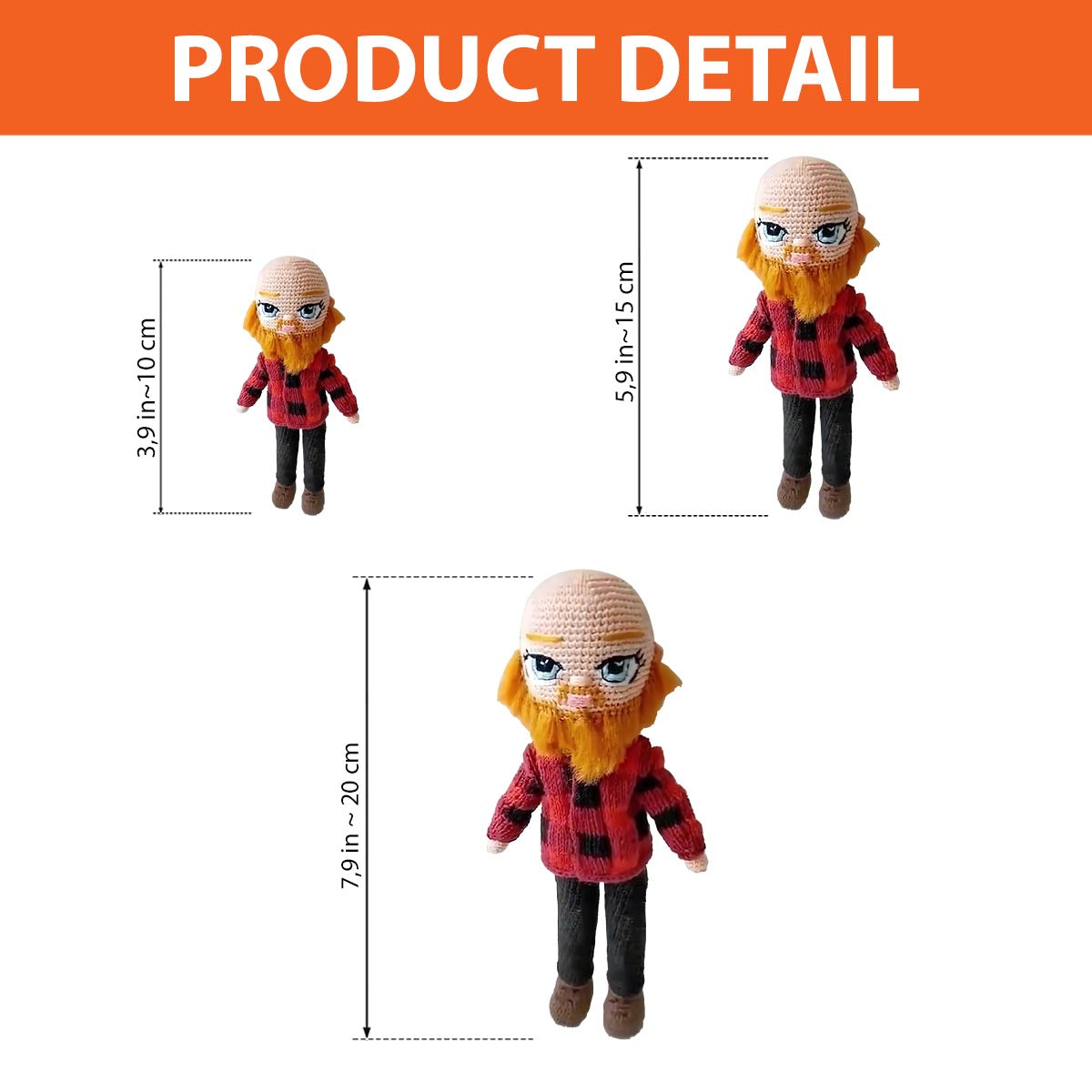 Custom Doll Made From Photo - Gift for dad - Personalized Hand Knitted Doll