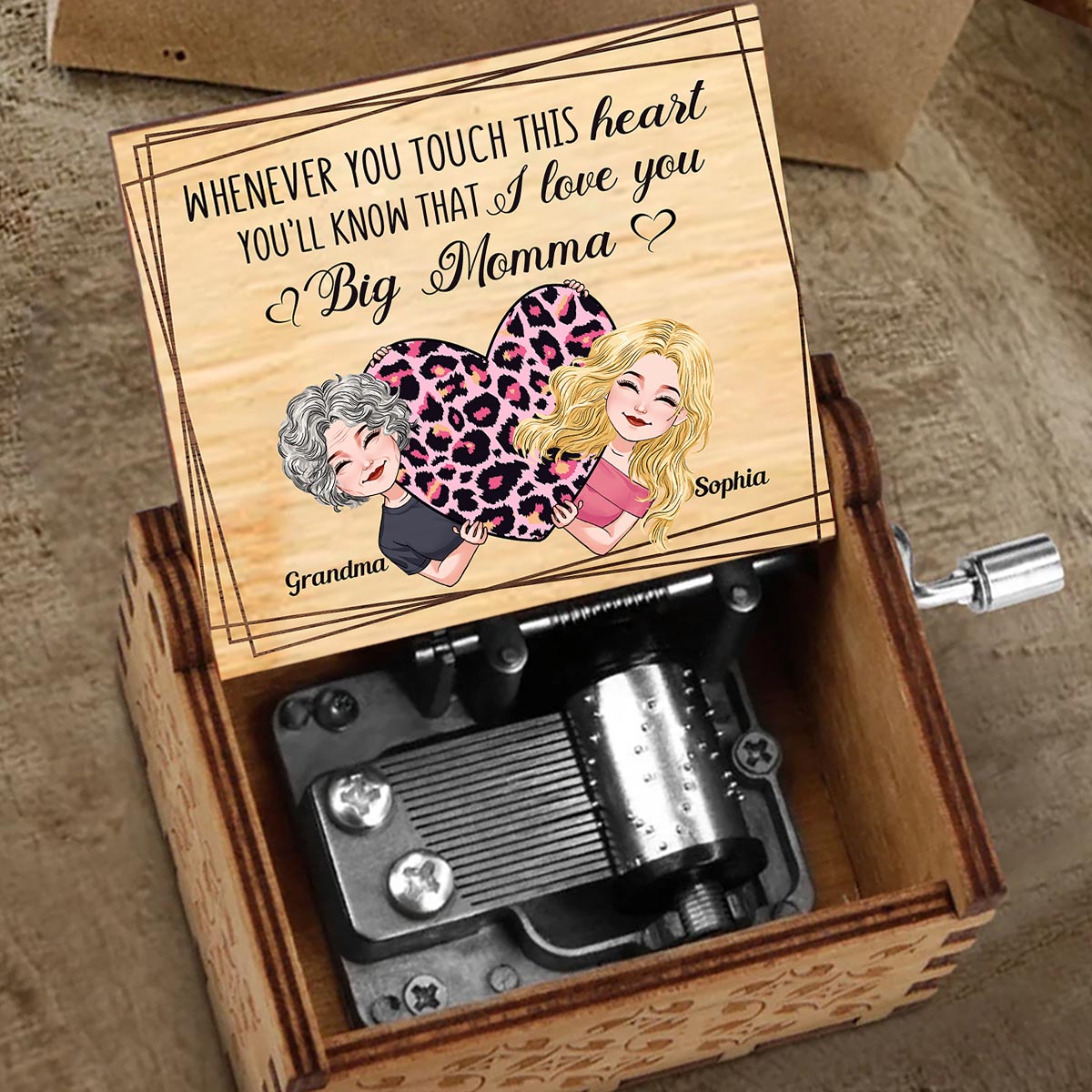 Whenever You Touch This Heart - Gift for mom, grandma, grandpa, daughter, son, granddaughter, grandson, wife, husband, dad, aunt, uncle, sister, brother - Personalized Hand Crank Music Box