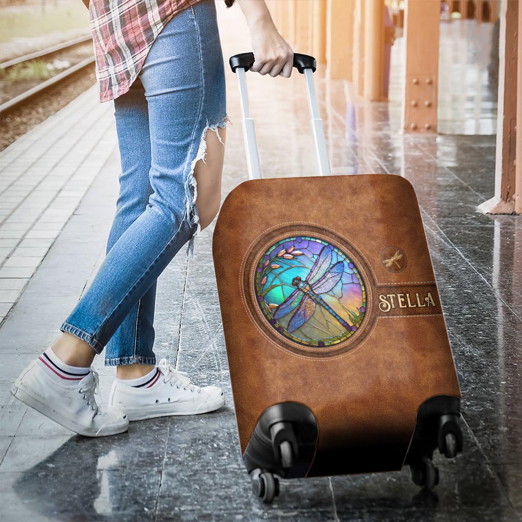 Housse de bagage personnalisée Libellule en vitrail -