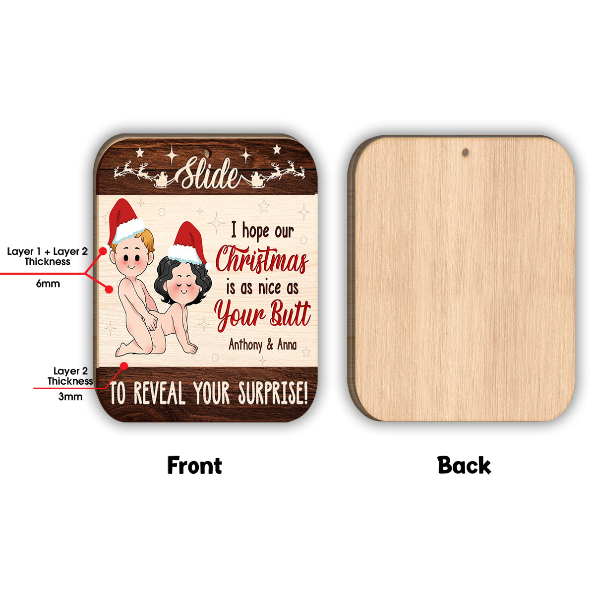 I Hope Our Christmas Is As Nice As Your Butt - Personalized Couple 2 Layered Piece Ornament