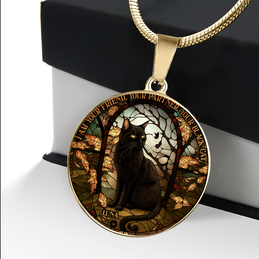 Black Cat - Personalized Black Cat Round Pendant Necklace
