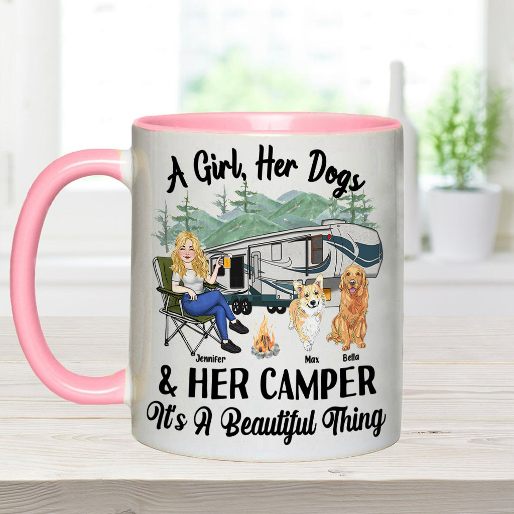 A Girl Her Dog And Her Camper - Camping gift for dog lover - Personalized Accent Mug