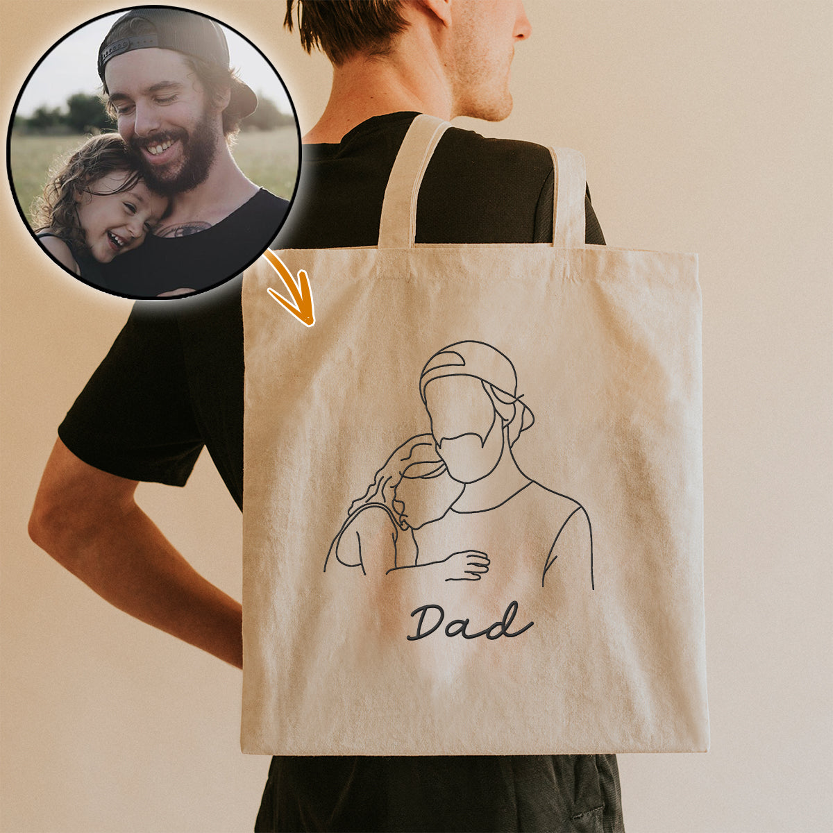 Individuelle Foto-Linienzeichnung – Personalisierte bestickte Tragetasche für Stiefväter