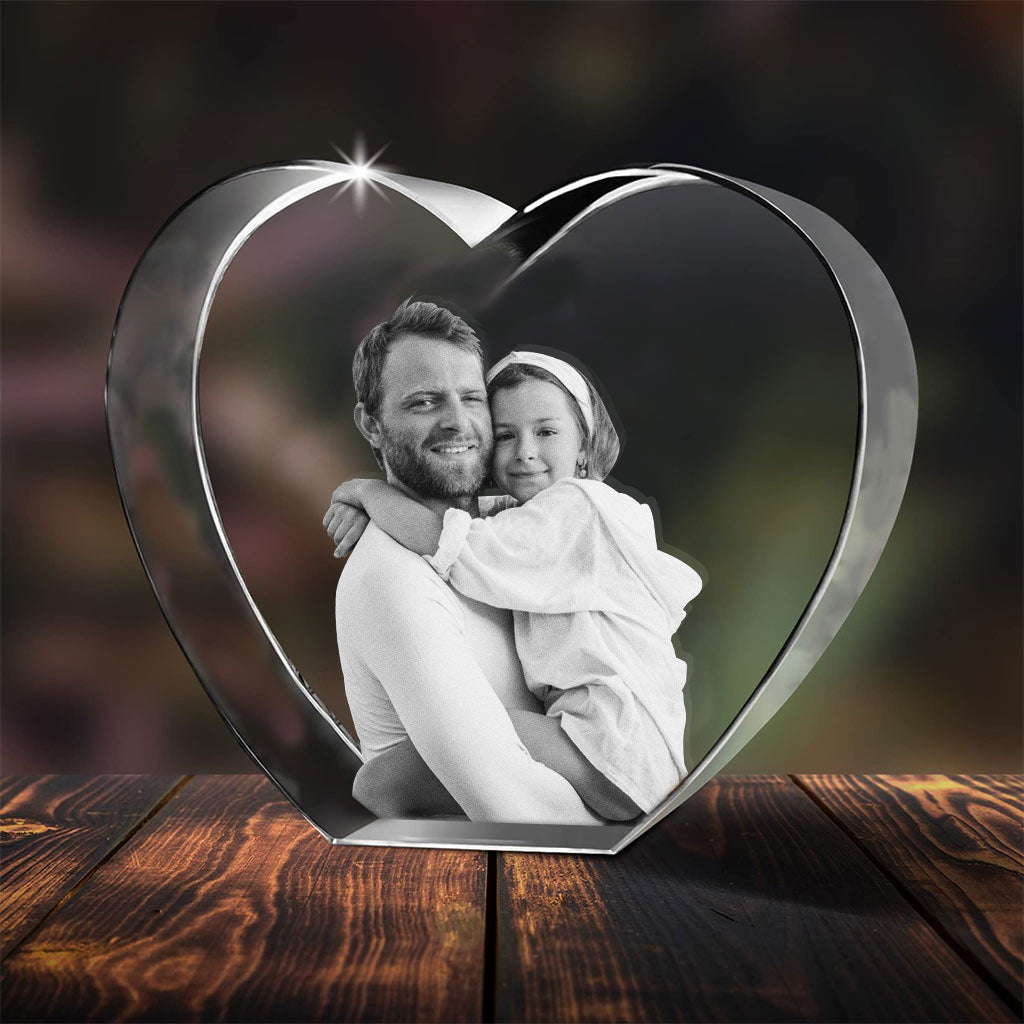 Custom Photo Laser Engraved Crystal Lamp - Gift for dad - Personalized Laser Engraving 3D Heart Shaped Crystal Lamp