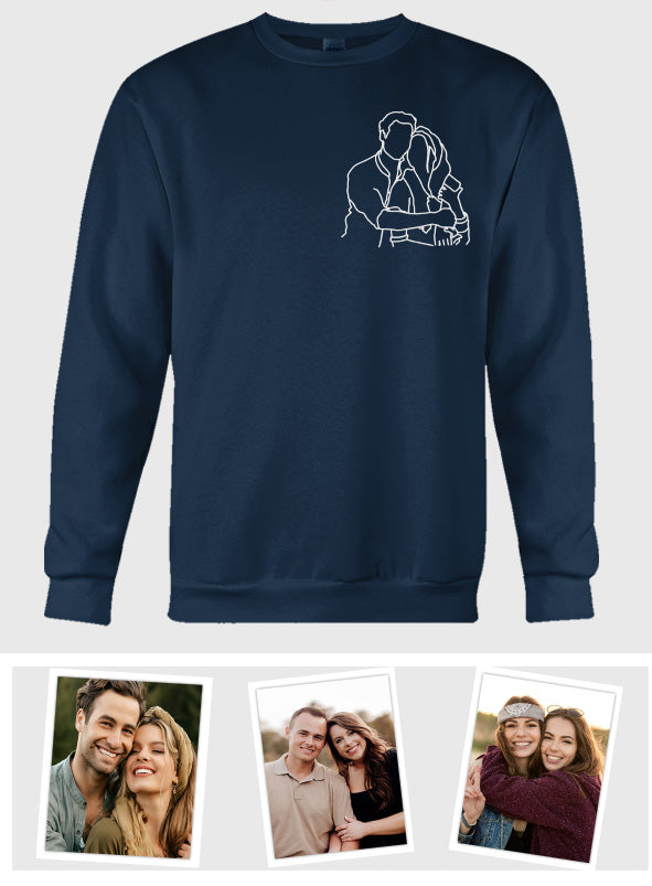 Custom Line Art - Personalized Couple Embroidered Sweater