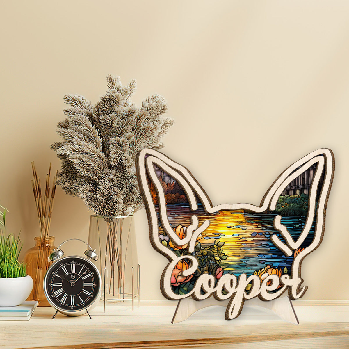 Hundeohren – Geschenk für Hundeliebhaber – Personalisiertes zweilagiges Holzschild / Holzplakette