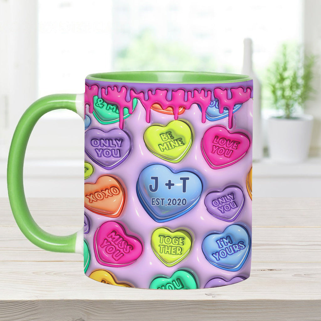 Any Name Any Date Colorful Heart Inflated - Personalized Couple Accent Mug
