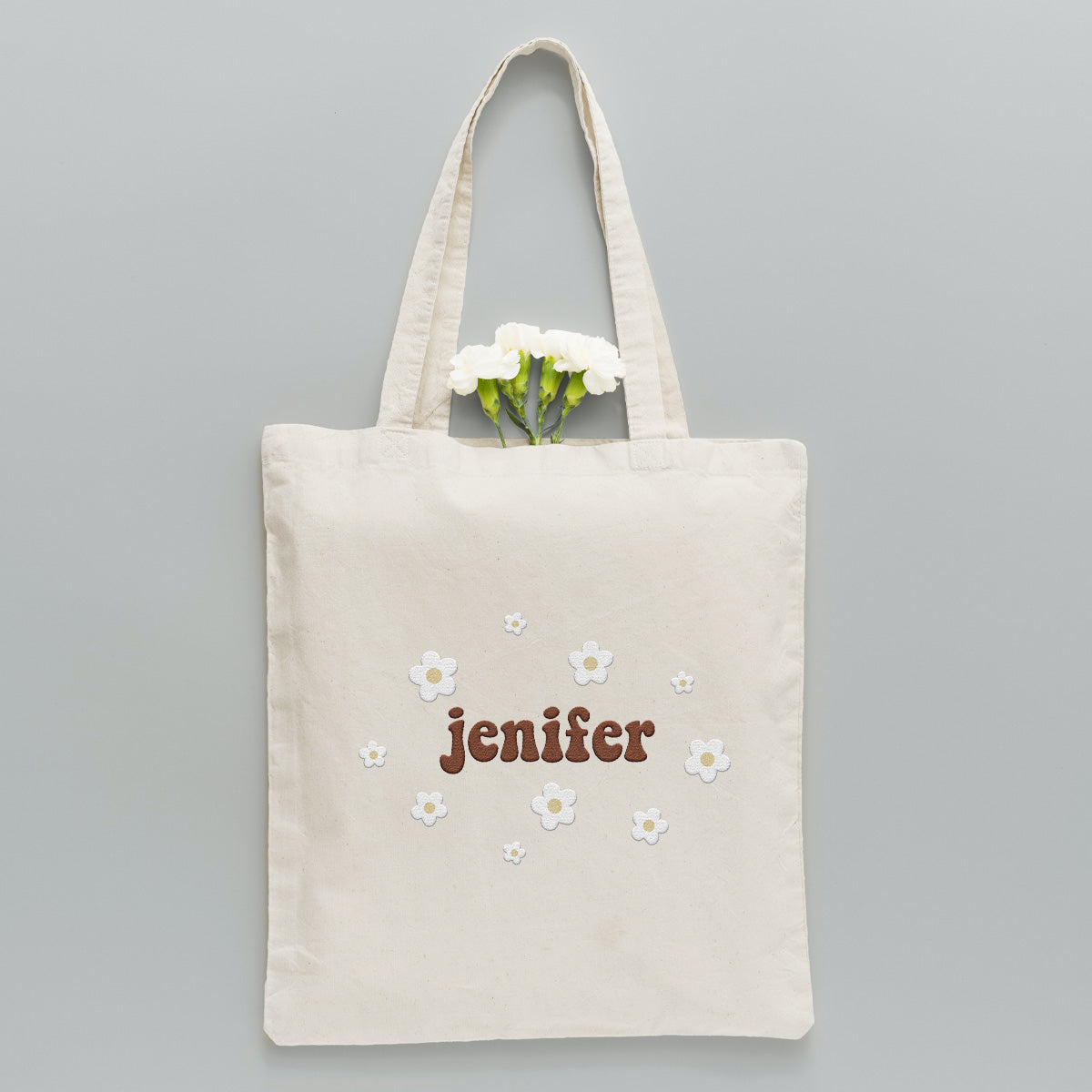Custom Name With Flower - Personalized Daughter Embroidered Tote Bag