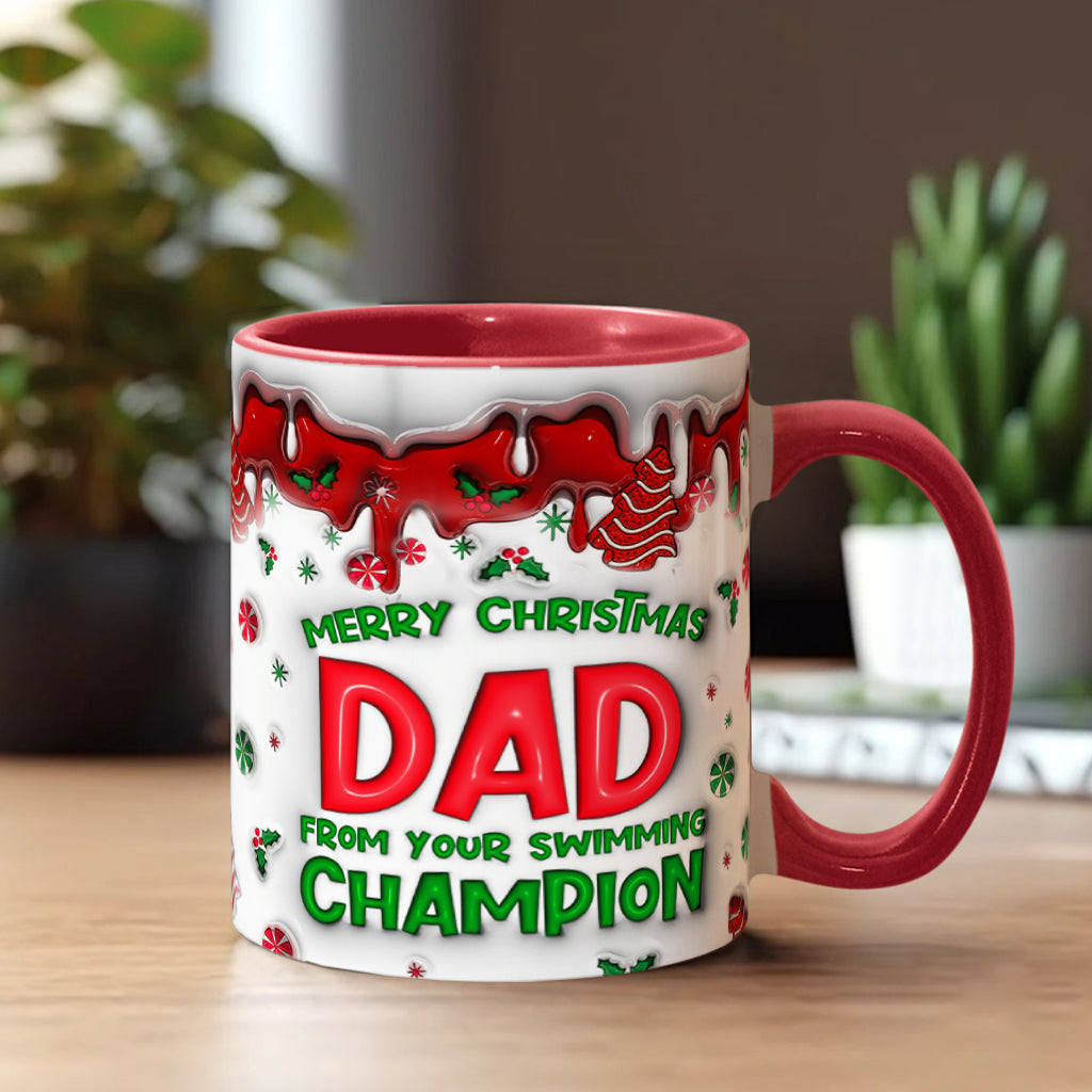 Merry Christmas Dad From Your Swimming Champion - Personalized Father Accent Mug
