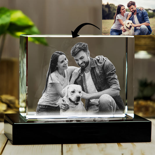 Individuelles Foto – Personalisierte Hunde-Lasergravur, 3D-Kristalllampe in Quaderform