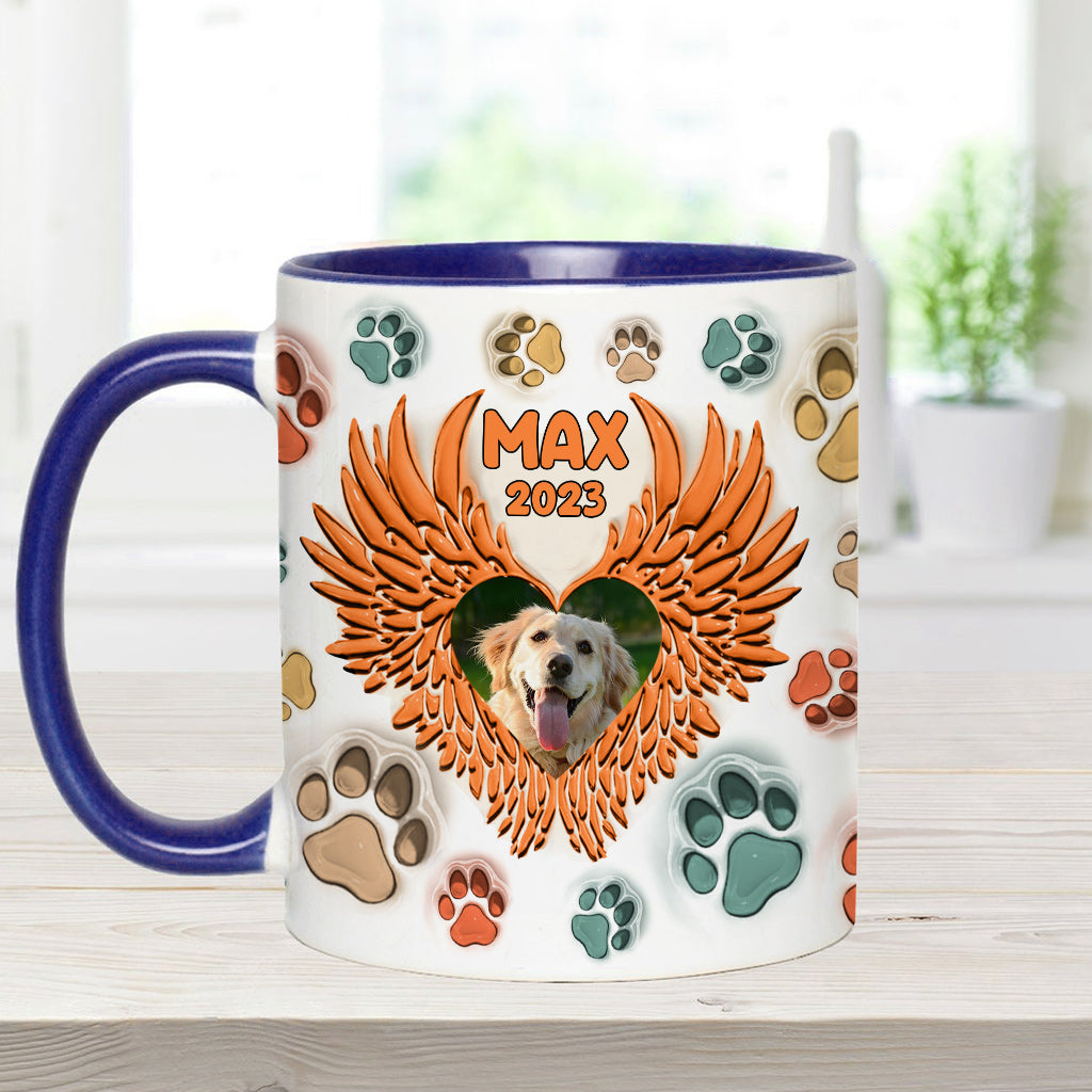 Du hast Pfotenabdrücke auf unseren Herzen hinterlassen, Engelsflügel – Geschenk für Hundeliebhaber, Trauernde nach einem Hunde- oder Katzenverlust – Personalisierte Tasse