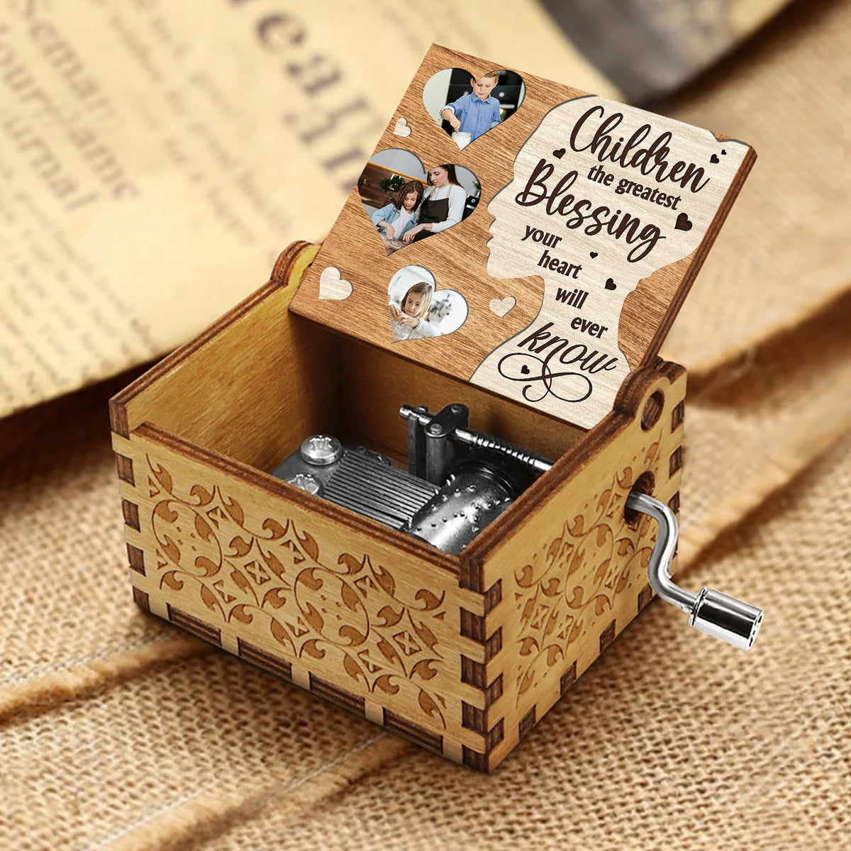 Le plus beau cadeau - Boîte à musique à manivelle personnalisée pour grand-mère ou maman