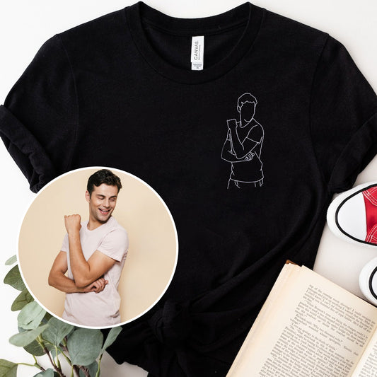 T-shirt brodé personnalisé avec motif de ligne - T-shirt brodé personnalisé pour fils