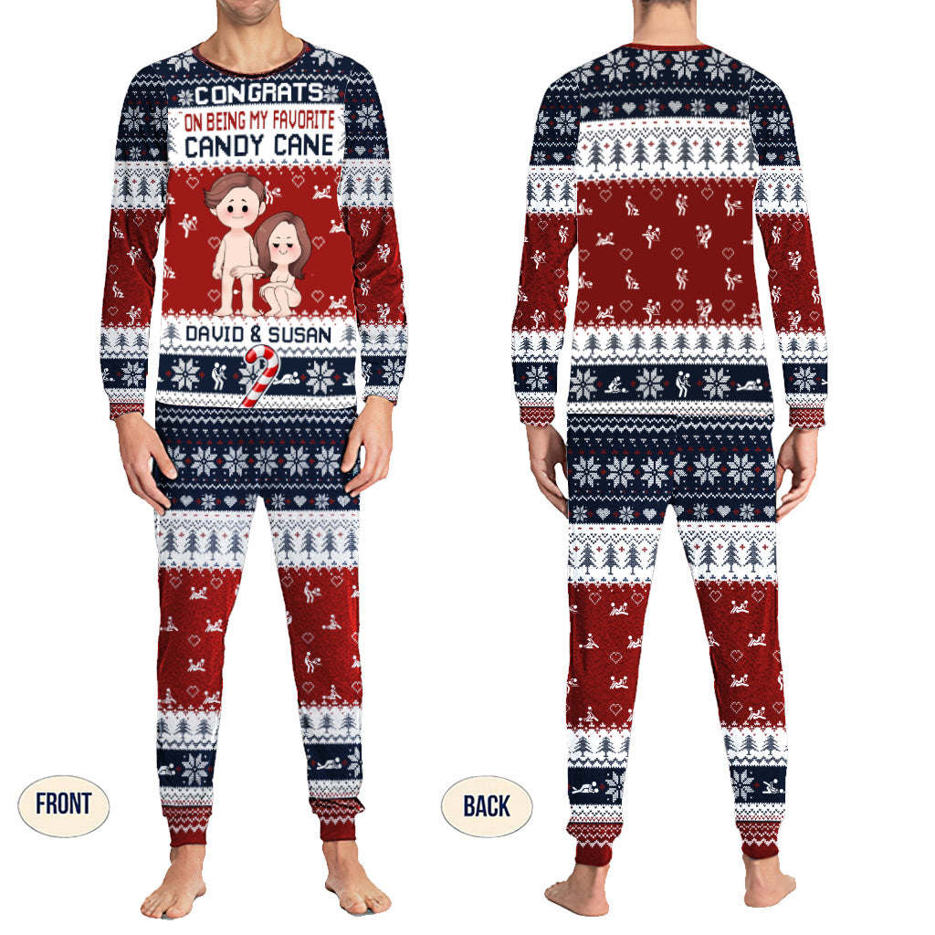 Congrats On Being My Favorite Candy Cane Peppermint Candies - Personalized Couple Pajamas Set