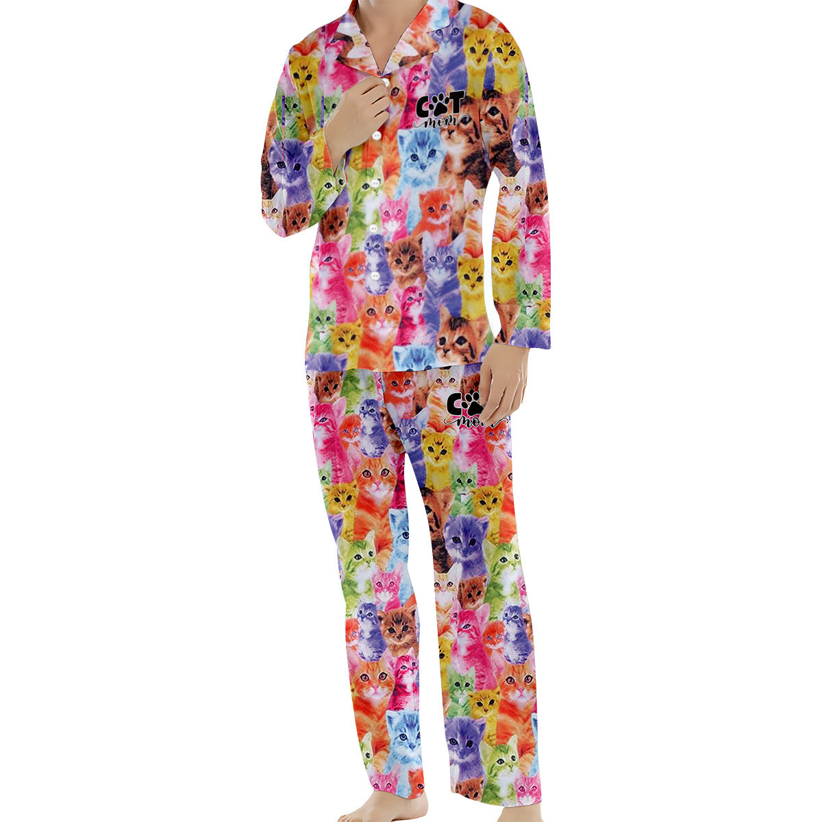 Insertion photo pour un style coloré - Pyjama boutonné personnalisé avec chat