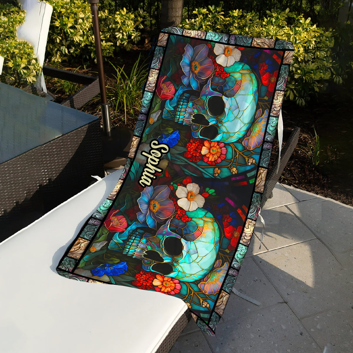 Floral Skull - Personalized Skull Beach Towel