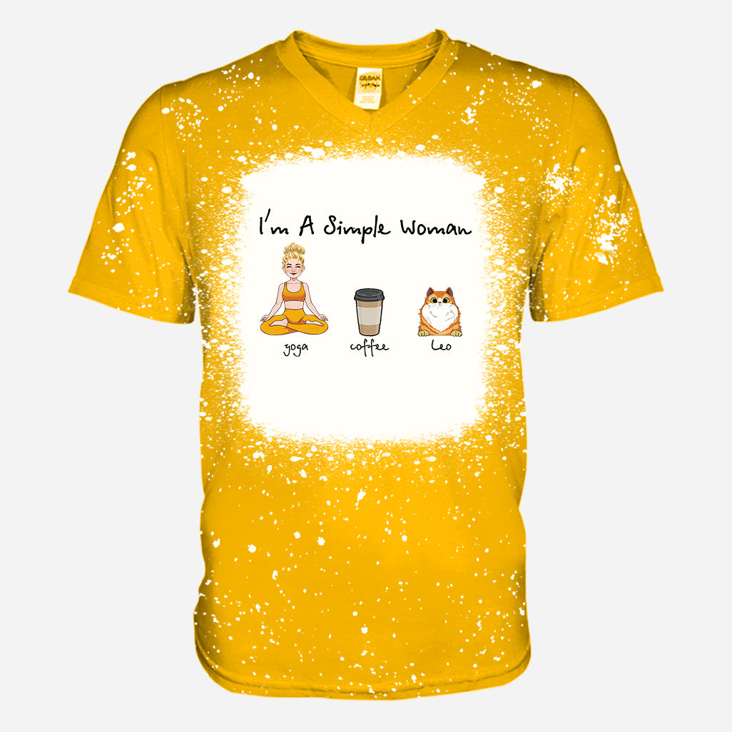 Je suis une femme simple - Cadeau de yoga pour les amoureux des chiens et des chats - T-shirt délavé personnalisé