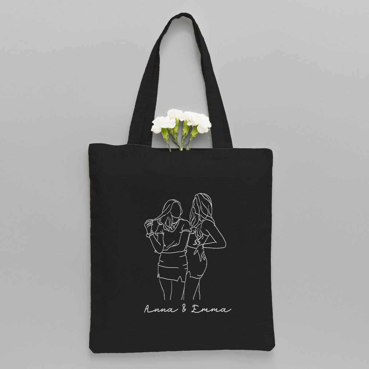 Sac fourre-tout brodé personnalisé avec photo au trait - Sac fourre-tout brodé personnalisé pour petite-fille