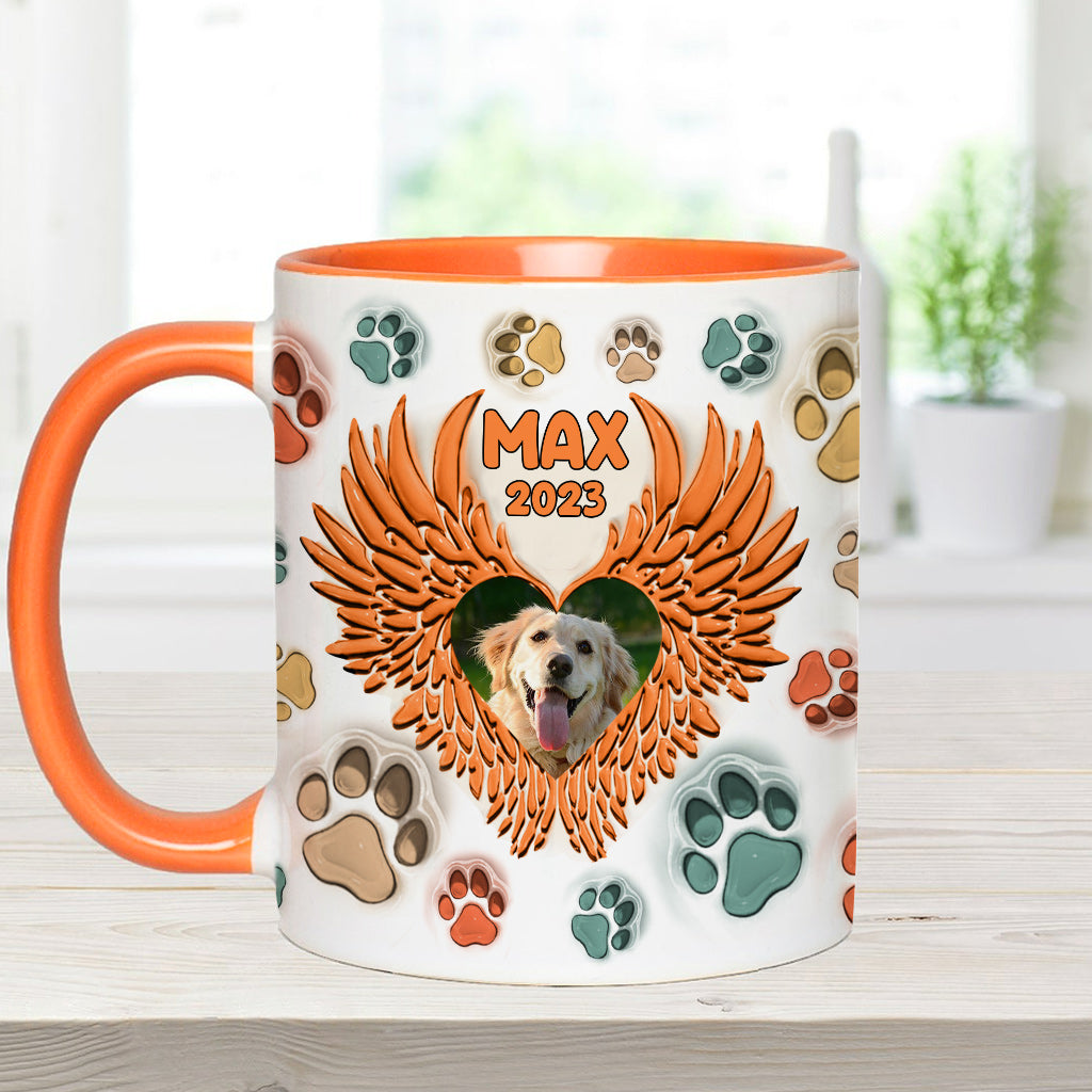 Du hast Pfotenabdrücke auf unseren Herzen hinterlassen, Engelsflügel – Geschenk für Hundeliebhaber, Trauernde nach einem Hunde- oder Katzenverlust – Personalisierte Tasse