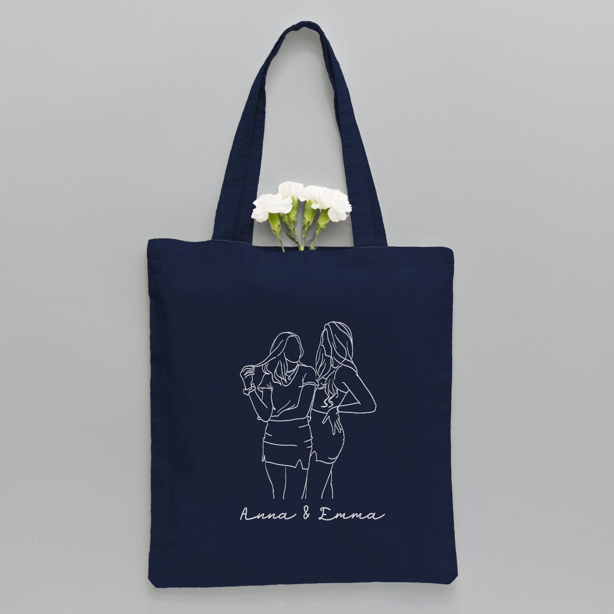Sac fourre-tout brodé personnalisé avec photo au trait - Sac fourre-tout brodé personnalisé pour fille