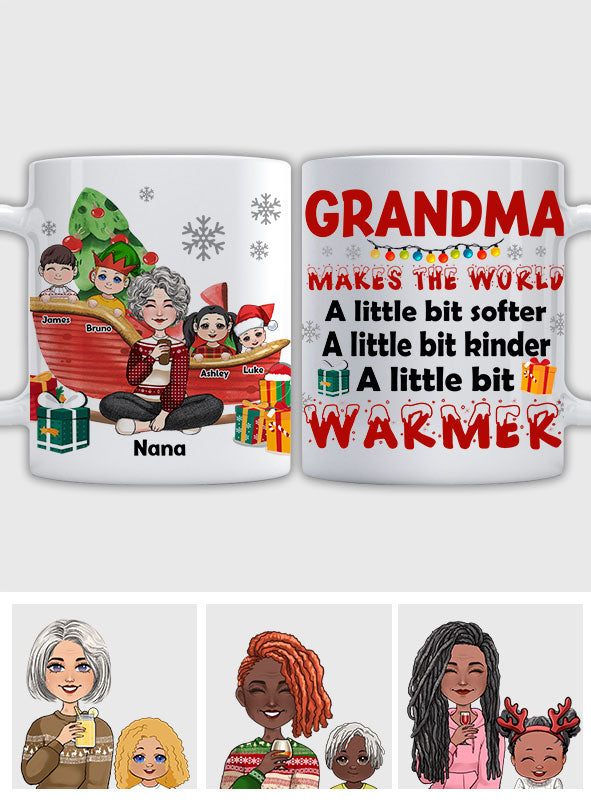 Oma macht die Welt wärmer – personalisierte Oma-Tasse