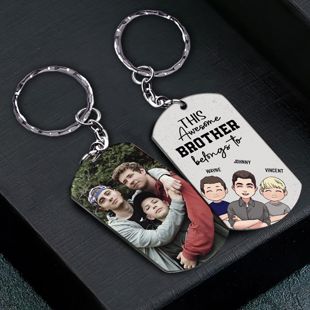 This Awesome Dad Belongs - Gift for dad, uncle, brother, grandpa - Personalized Stainless Steel Keychain