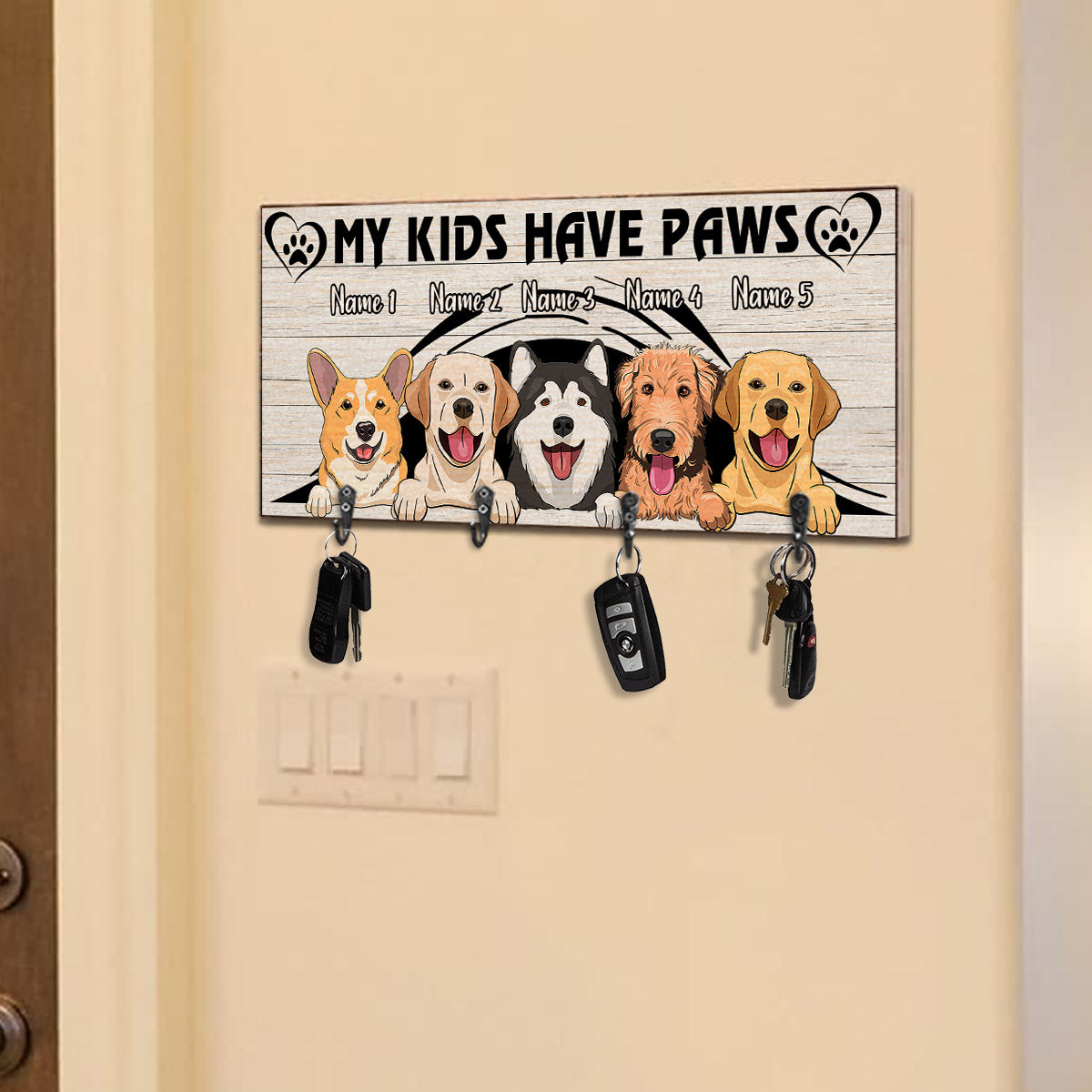 Meine Kinder haben Pfoten – Personalisierter Hunde-Schlüsselanhänger
