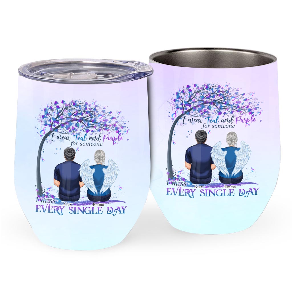 I Wear Teal And Purple - Personalized Suicide Prevention Wine Tumbler