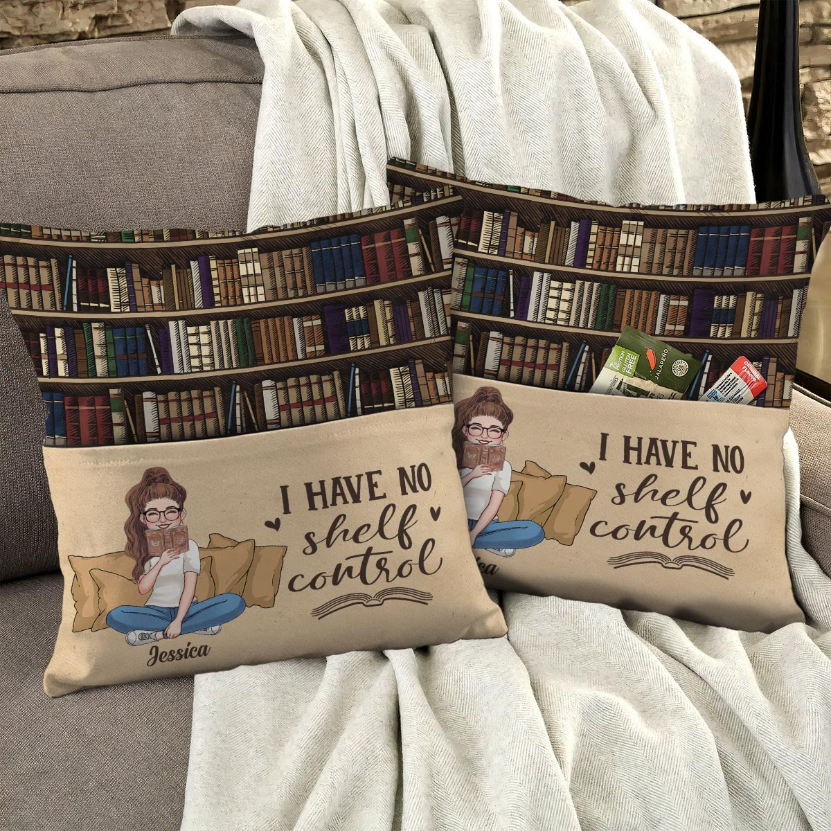 Ich habe keine Regalkontrolle – personalisiertes Buchtaschenkissen