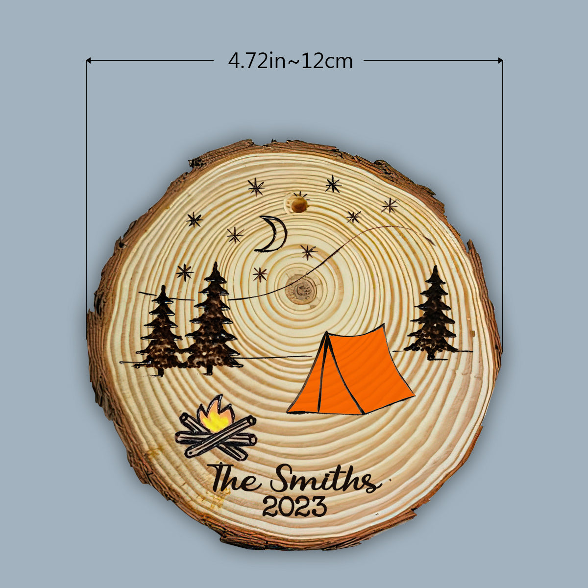 Des souvenirs à chaque camping - Ornement en bois personnalisé en forme de tranche de camping