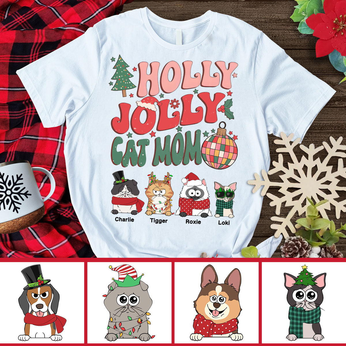 Fröhliche Katzen- und Hundemama – personalisiertes Katzen-T-Shirt und Hoodie