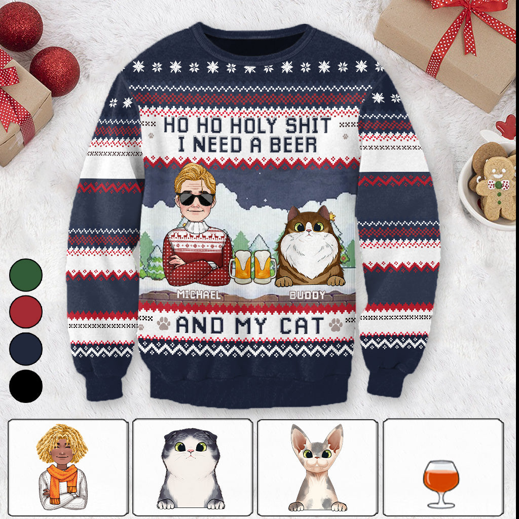 Ich brauche Bier und meine Katze – personalisierter Katzen-Pullover