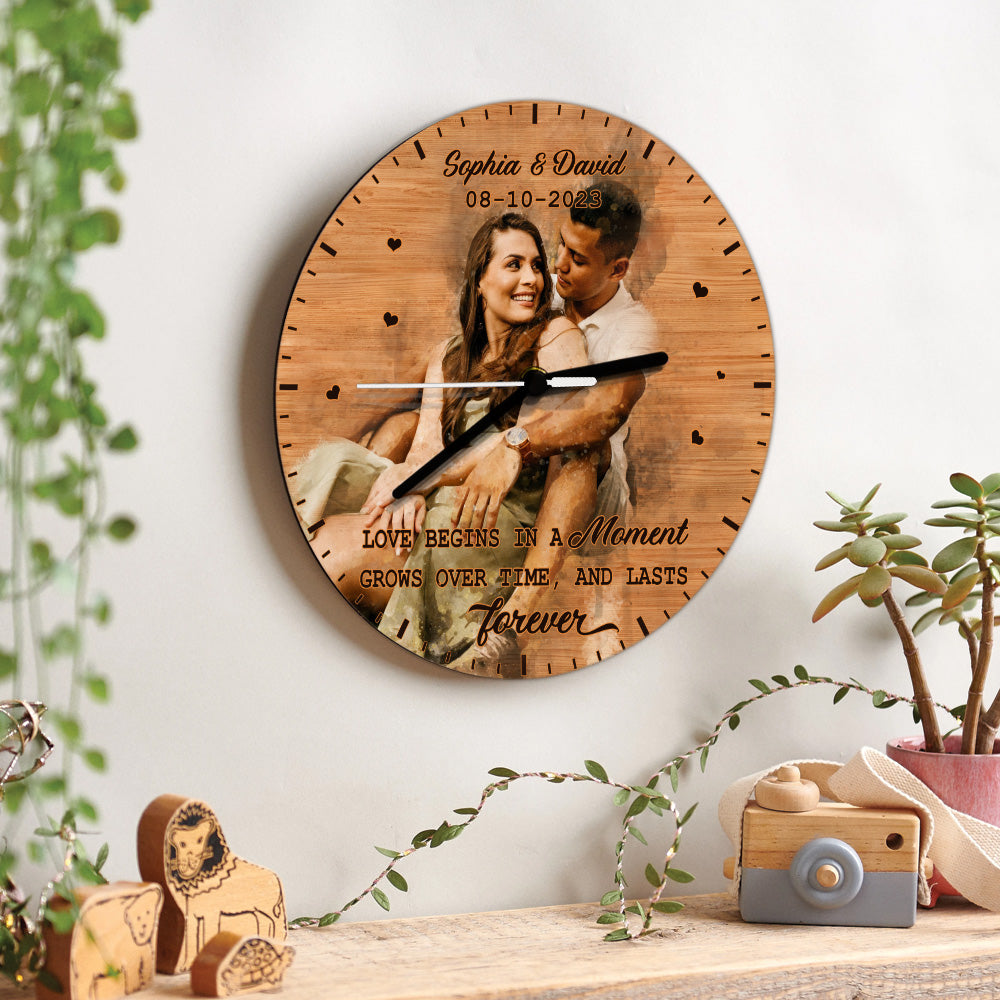 Loves Begins In A Moment - Personalized Couple Wall Clock