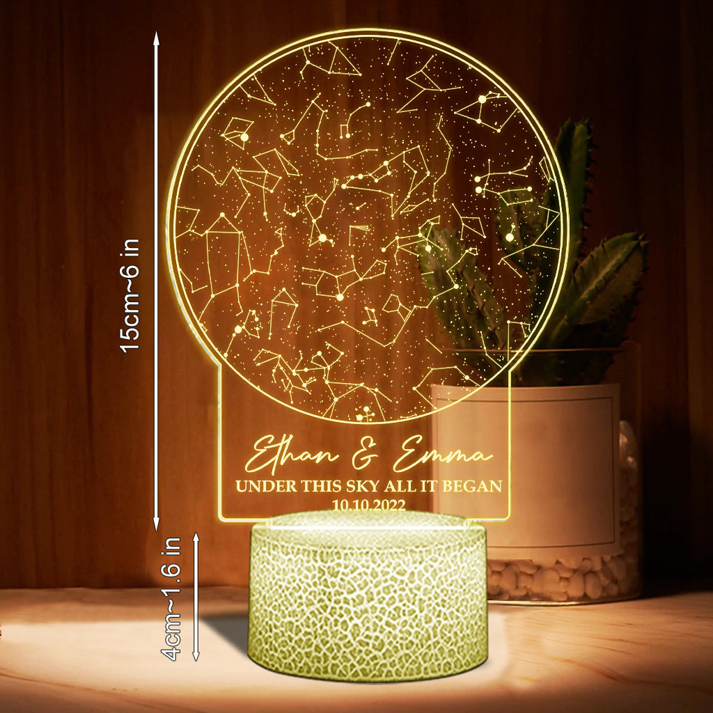 Under This Sky All It Began - Personalized Husband And Wife Shaped Plaque Light Base