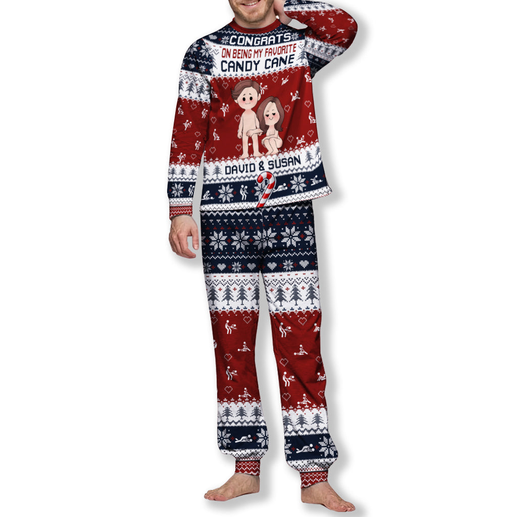 Congrats On Being My Favorite Candy Cane Peppermint Candies - Personalized Couple Pajamas Set